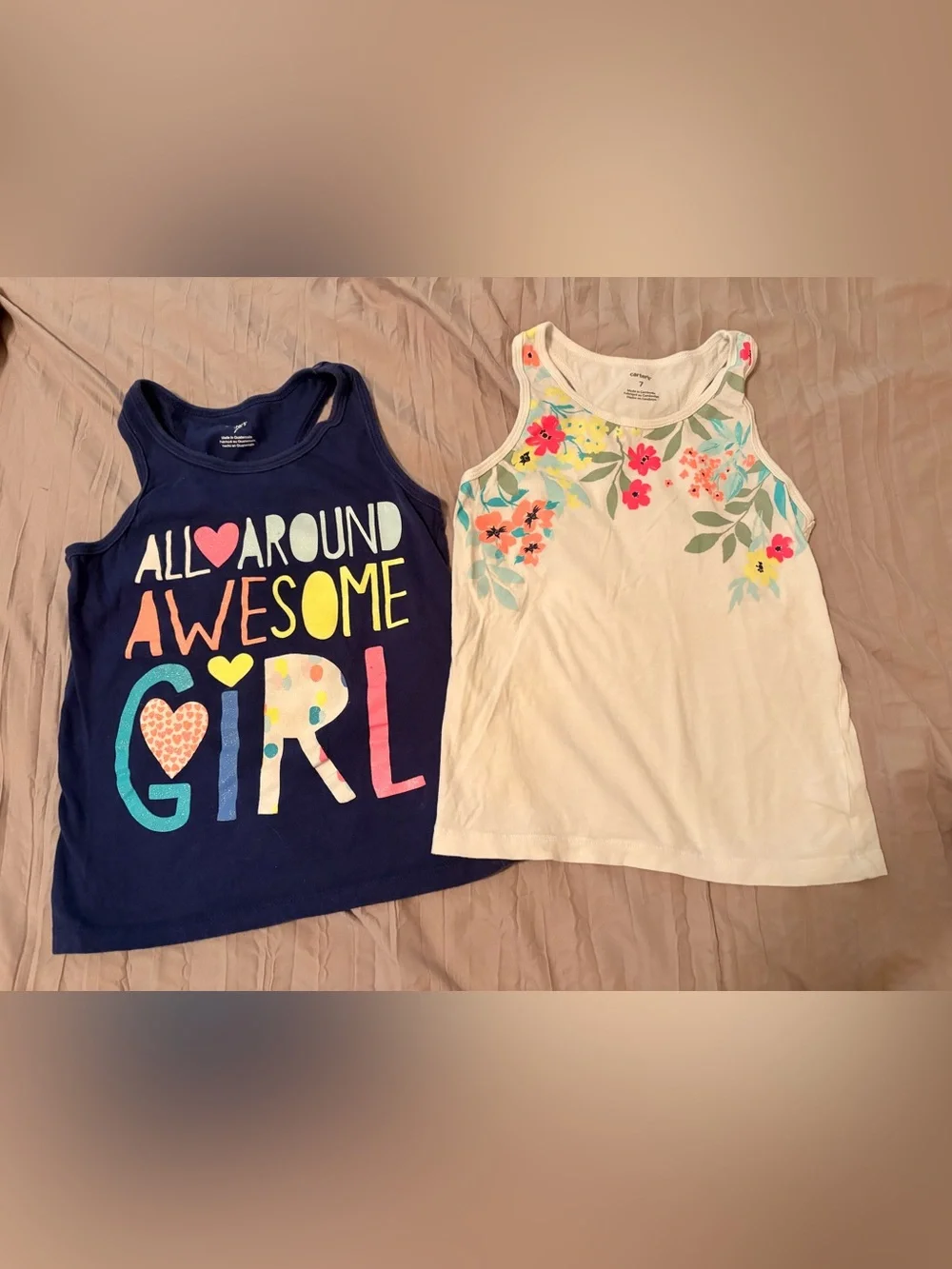 Carter's Girls' Floral White Tank Top - Cream with Multi-Color Floral